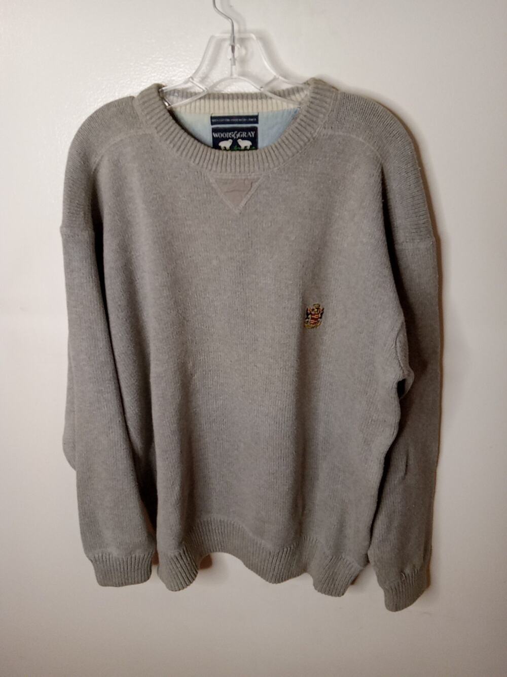 Vintage Woods & Gray Men's L OAT Cotton Pullover Sweater with Embroidered Crest